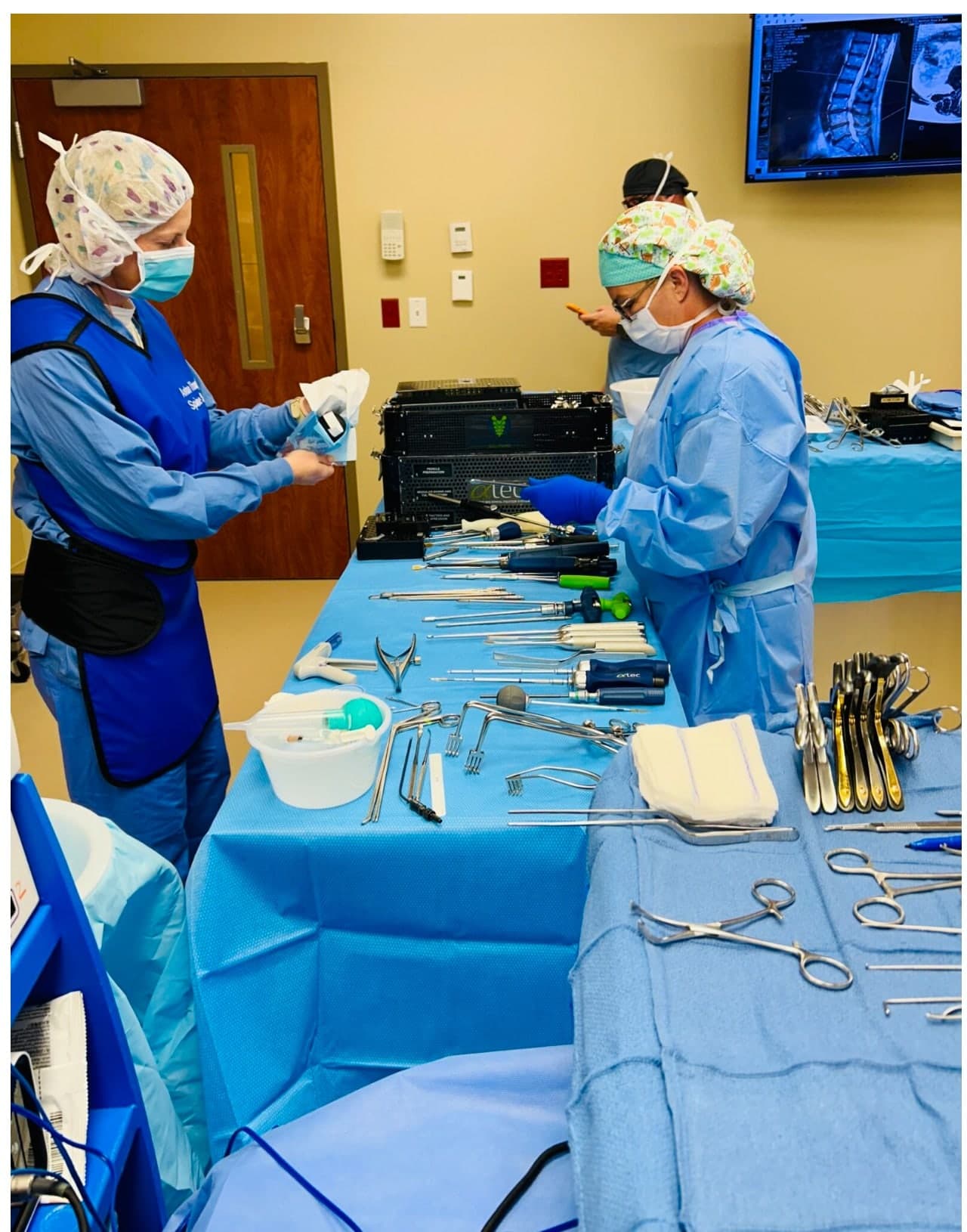 Surgical team preparing instruments for a Bolt-guided procedure